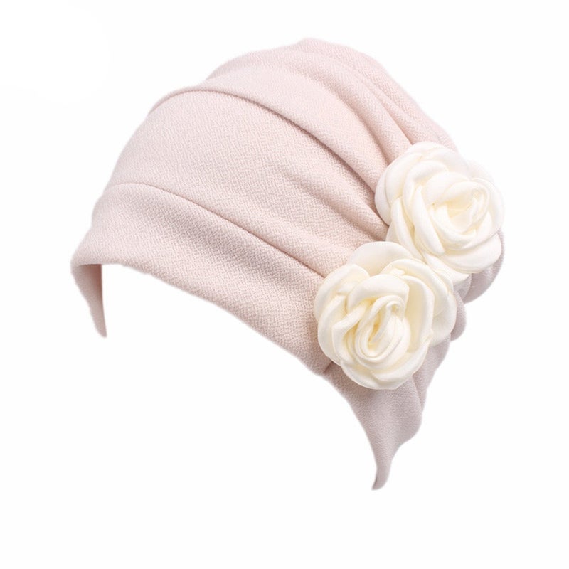 HONENNA Ruffle Chemo Turban Headband Scarf Beanie Cap Hat for Cancer Patient (Beige+Wine) - Image 3